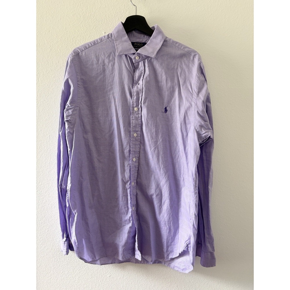 Polo Ralph Lauren Mens Dress Shirt 16.5 36/37 Purple Plaid Slim Fit Long Sleeve